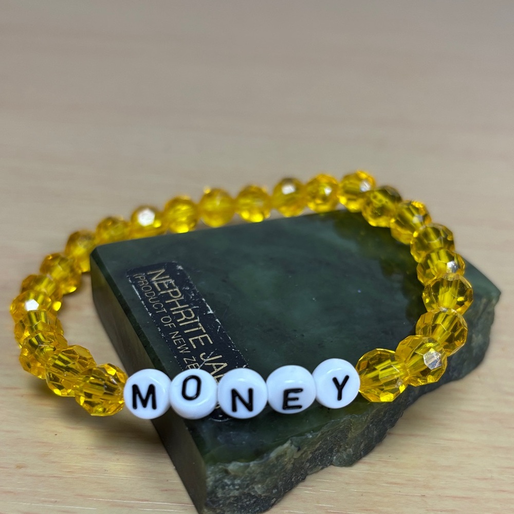 Yellow 'MONEY' Bead Stretch Bracelet - Fashion Accent